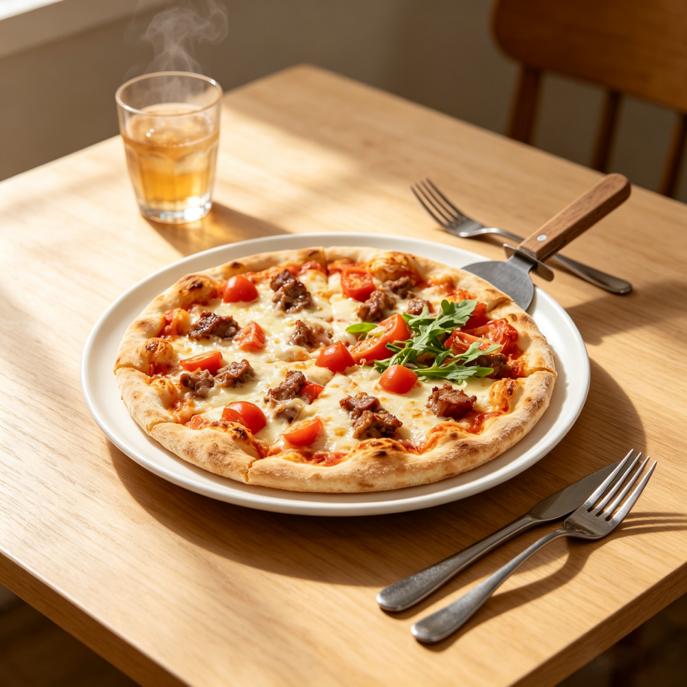 8-Inch White Ceramic Stone-Textured Pizza Plate