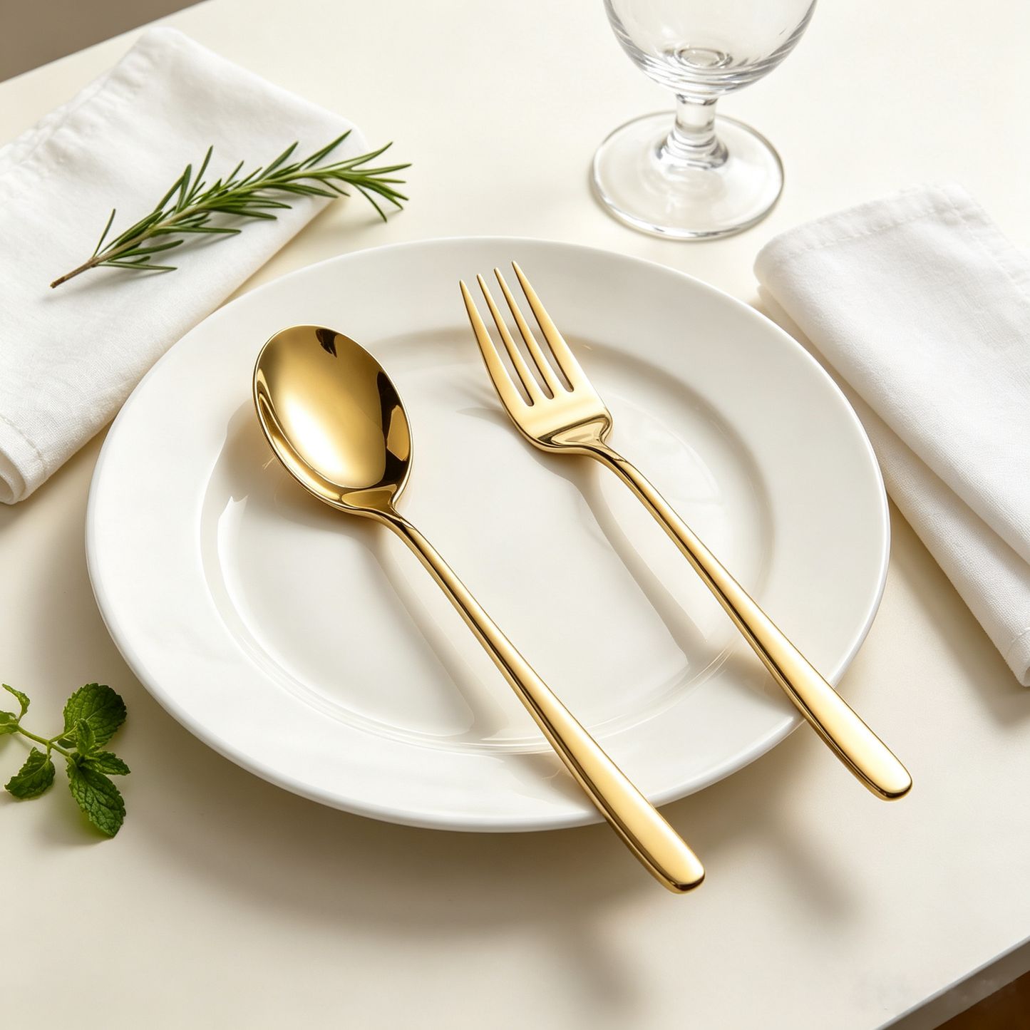 Stainless Steel Gold Cutlery Set (Medium Spoon &amp; Fork)