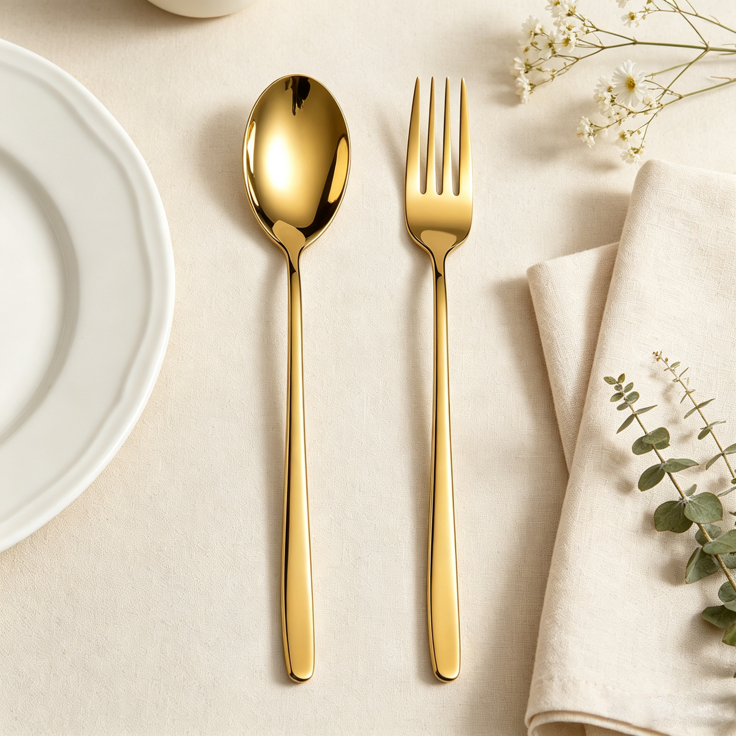 Stainless Steel Gold Cutlery Set (Medium Spoon &amp; Fork)