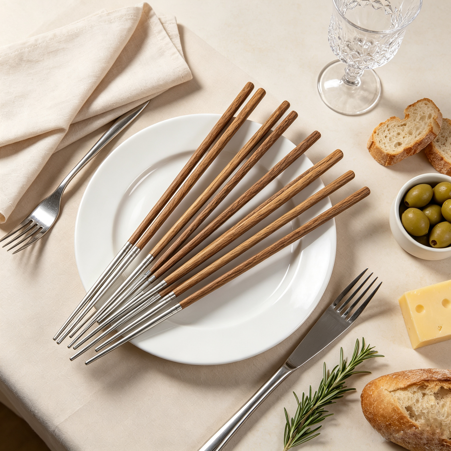 Natural Wenge Wood &amp; 304 Stainless Steel Chopsticks Set