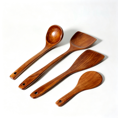 4-Piece Natural Wooden Kitchen Utensil Set