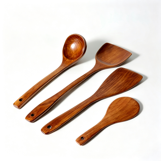 4-Piece Natural Wooden Kitchen Utensil Set