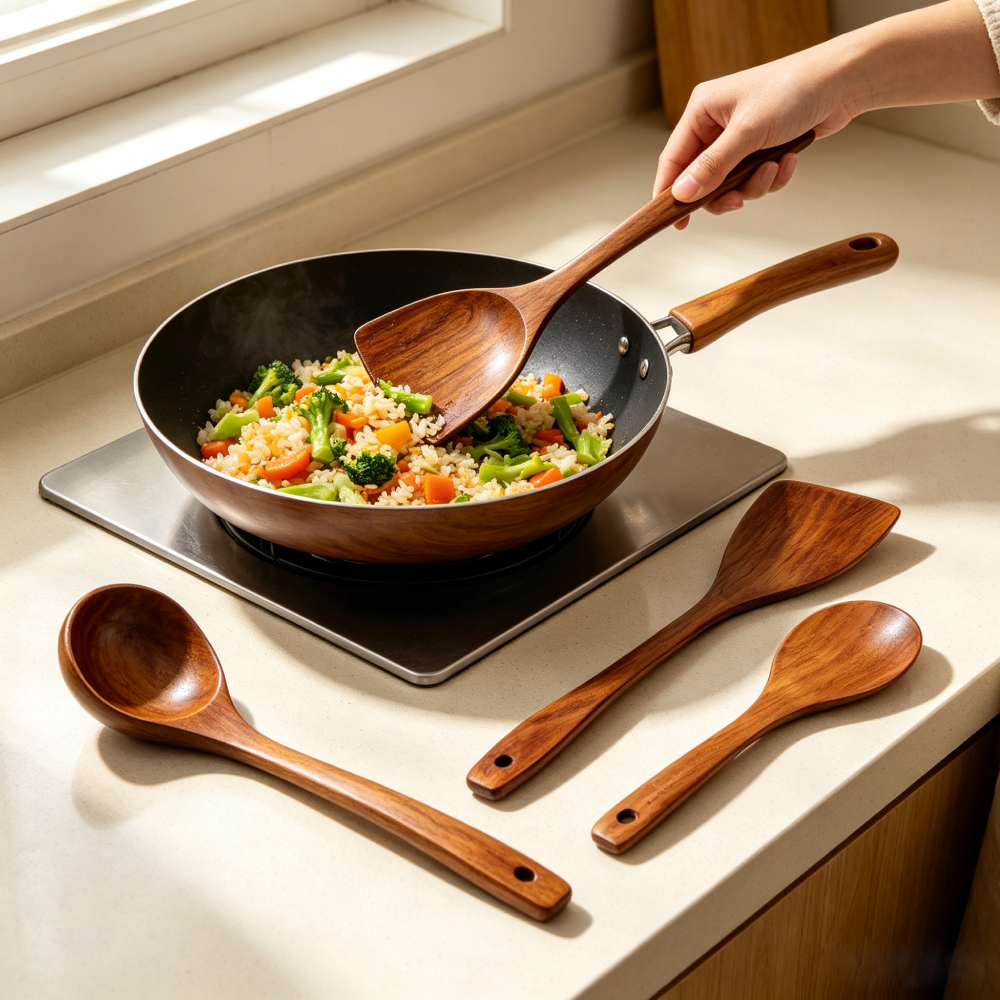 4-Piece Natural Wooden Kitchen Utensil Set