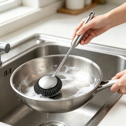 Long-Handle Stainless Steel Pot Brush Scourer