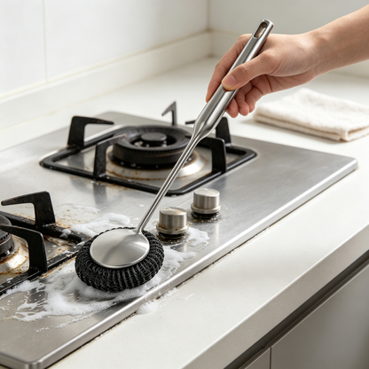 Long-Handle Stainless Steel Pot Brush Scourer